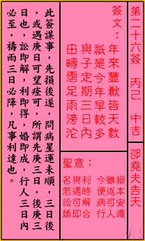 关帝灵签 第26签解签：中吉 邵尧夫告天