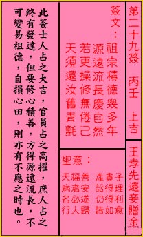 关帝灵签 第29签解签：上吉 王孝先还妄赠金