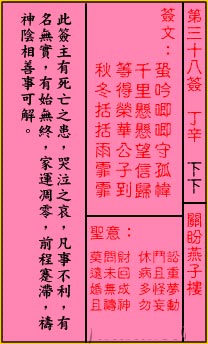 关帝灵签 第38签解签：下下 关盼盼独居燕子楼