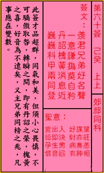 关帝灵签 第60签解签：上上 郊祁同科