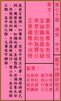 关帝灵签 第70签解签：中吉 戴平仲祷祈格天