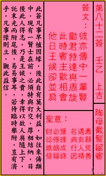 关帝灵签 第82签解签：上吉 陶母截发留宾