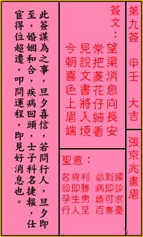 关帝灵签 第9签解签：大吉 张京兆画眉