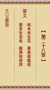 王公灵签 第28签解签：枯木未生花、春来喜气佳