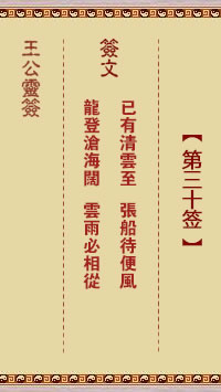 王公灵签 第30签解签：已有清云至、张船待便风