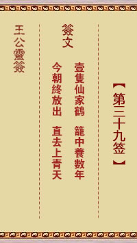 王公灵签 第39签解签：一只仙家鹤、笼中养数年