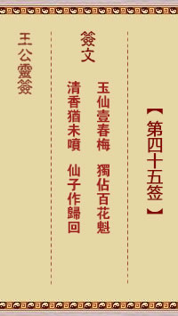 王公灵签 第45签解签：玉仙一春梅、独占百花魁